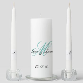 Elegant Monogram Bride Groom Names Date Wedding Unity Candle Set by WeddingShop88 at Zazzle