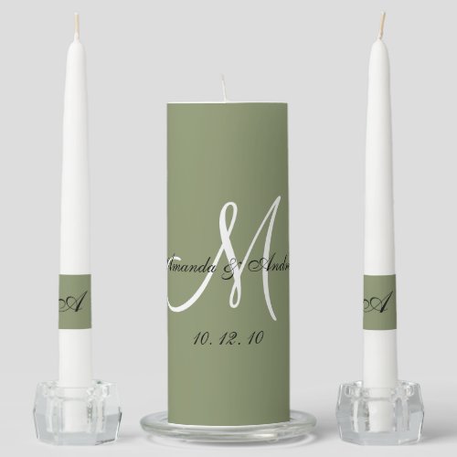 Elegant Monogram Bride Groom Names Sage Wedding Unity Candle Set