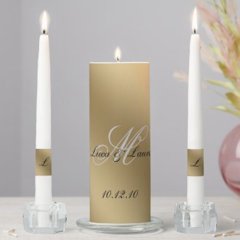 Elegant Monogram Bride Groom Names Wedding Gold Unity Candle Set by WeddingShop88 at Zazzle