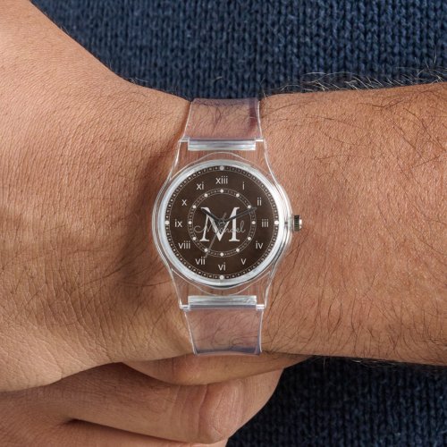 elegant monogram brown chic Silicone Strap Clear  Watch