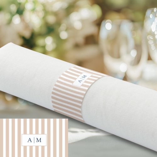 Elegant Monogram Brown White Stripes Wedding  Napkin Bands
