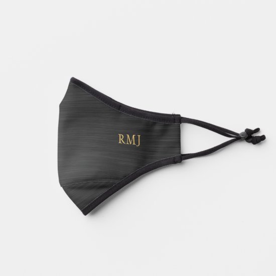 Elegant Monogram Brushed Pattern Black and Gold Premium Face Mask