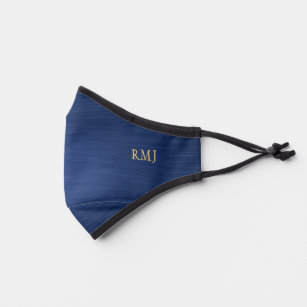 Elegant Monogram Brushed Pattern Navy Blue & Gold Premium Face Mask