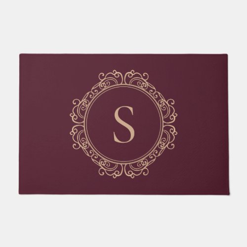 Elegant Monogram Burgundy Doormat