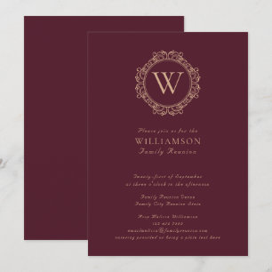 Elegant Monogram Burgundy Family Reunion Invitation