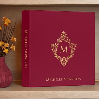 Elegant Monogram Burgundy Faux Gold Crest and Name