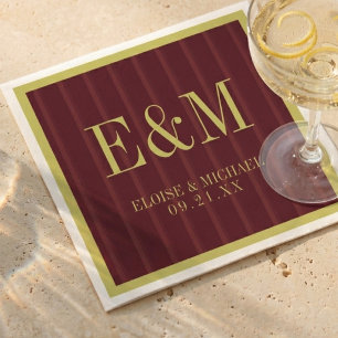 Elegant Monogram Burgundy Stripe Pattern Wedding Napkins