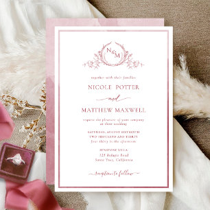 Elegant Monogram Burgundy Watercolor Wedding Invit Invitation