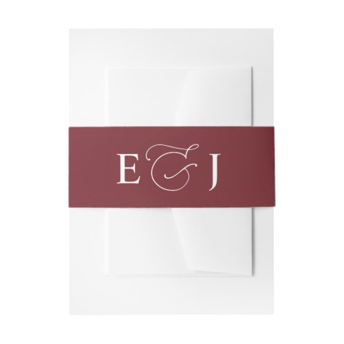 Elegant Monogram Burgundy Wedding Invitation Belly Band