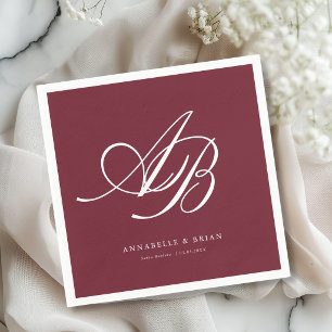 Elegant Monogram Burgundy Wedding Napkins