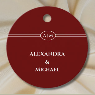 Elegant Monogram Burgundy Wedding Thank You Favor Tags