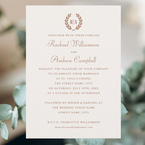 Elegant Monogram Burnt Orange Wedding Invitation