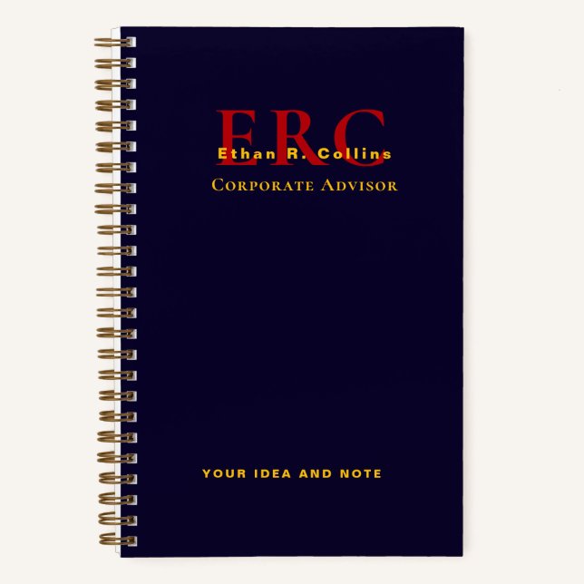 Elegant Monogram Business Gold Navy notebook (Front)