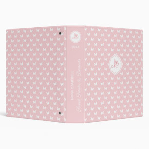 Elegant Monogram Butterfly Pattern Peach Pink 3 Ring Binder