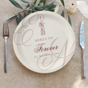 Elegant Monogram Calligraphy Wedding Paper Plates