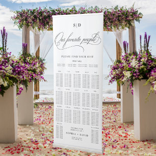Elegant Monogram Calligraphy Wedding Seating Chart Retractable Banner