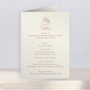 Elegant Monogram Catholic Wedding Mass Ceremony Program