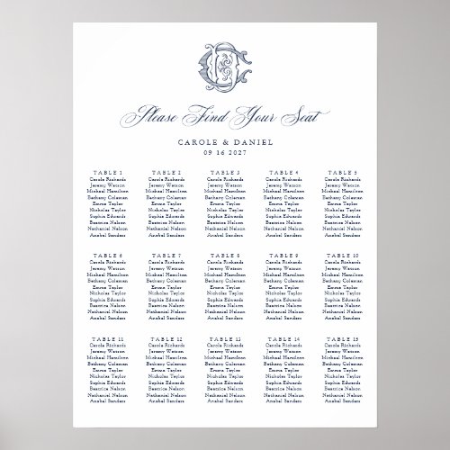 Elegant Monogram CD 15 Table Wedding Seating Chart