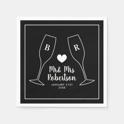Elegant monogram champagne glasses wedding party napkins