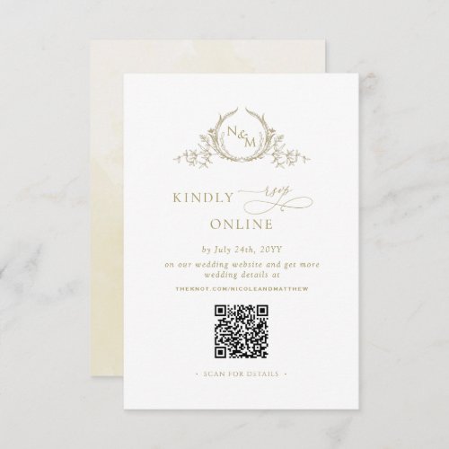 Elegant Monogram Champagne RSVP Online QR Code  Enclosure Card