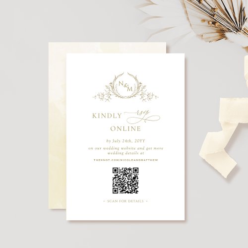 Elegant Monogram Champagne RSVP Online QR Code  Enclosure Card