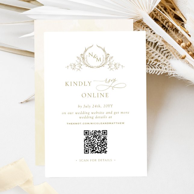 Elegant Monogram Champagne RSVP Online QR Code  Enclosure Card (Creator Uploaded)