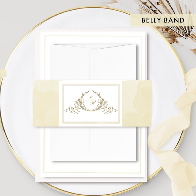 Elegant Monogram Champagne Watercolor, Wedding Invitation Belly Band (Creator Uploaded)