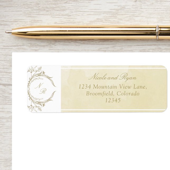 Elegant Monogram Champagne Watercolor  Wedding Label (Creator Uploaded)