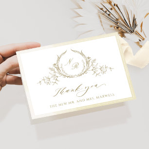 Elegant  Monogram, Champagne Watercolor Wedding Thank You Card