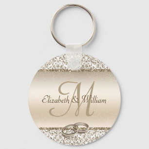 Elegant Monogram Champagne Wedding Favor Keychain