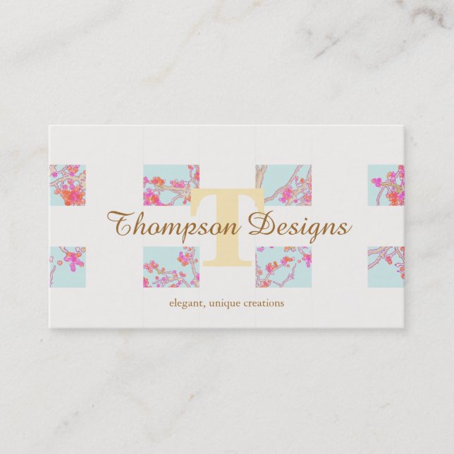 Elegant Monogram Cherry Blossom Unique Girly 2 Business Card (Front)