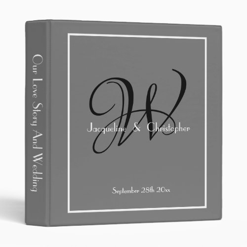 Elegant Monogram Chic Classy Gray Wedding 3 Ring Binder