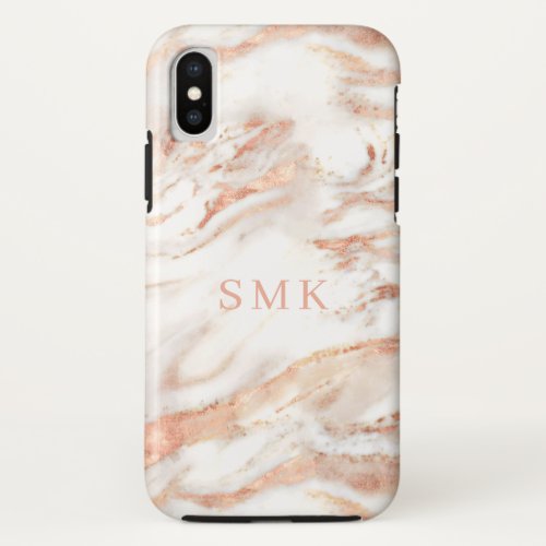 Elegant Monogram  Chic Copper Rose Gold Marble iPhone XS Case