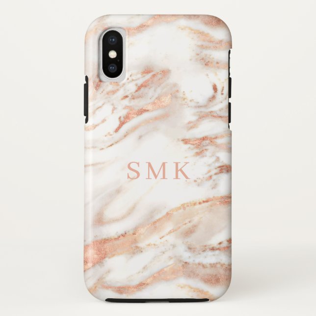 Elegant Monogram | Chic Copper Rose Gold Marble Case-Mate iPhone Case (Back)