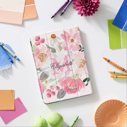 Elegant Monogram Chic Script Name Floral Girly  iPad Air Cover