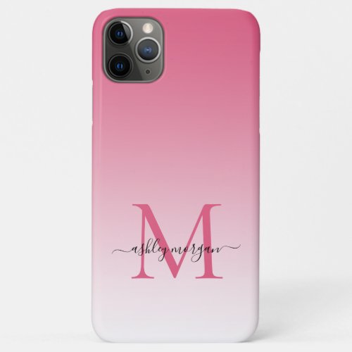 Elegant Monogram Chic Script Name Pink Ombre iPhone 11 Pro Max Case