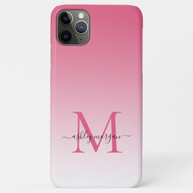 Elegant Monogram Chic Script Name Pink Ombre Case-Mate iPhone Case (Back)