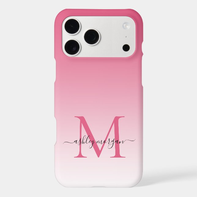 Elegant Monogram Chic Script Name Pink Ombre Iphone Case (Back)