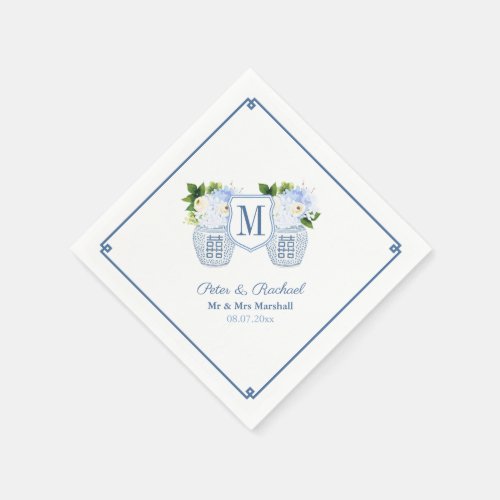 Elegant Monogram Chinoiserie Wedding Reception Napkins