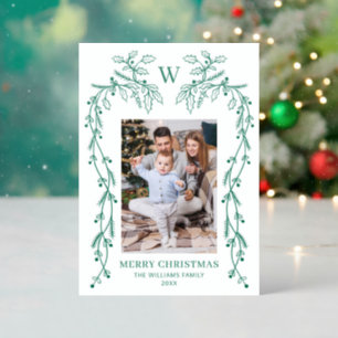 Elegant Monogram Christmas Hand Drawn Holiday Letterpress Photo Cards