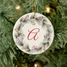 Elegant Monogram Christmas Wreath Family Photo