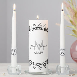Elegant Monogram Circular Heart Border Geometric Unity Candle Set