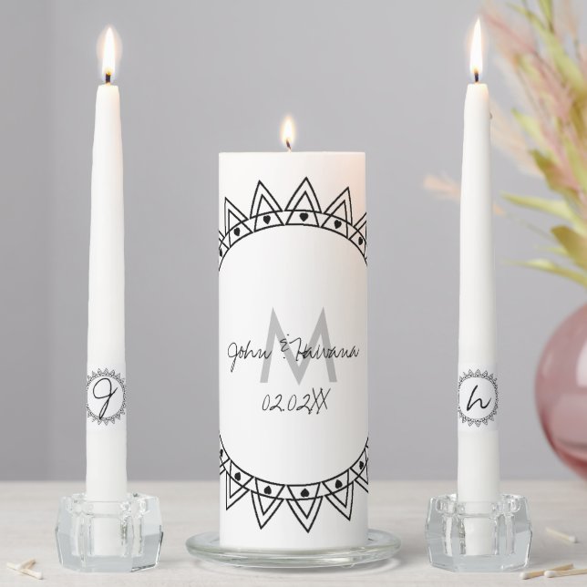 Elegant Monogram Circular Heart Border Geometric Unity Candle Set (In Situ)