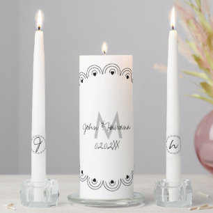 Elegant Monogram Circular Heart Border Wedding Unity Candle Set