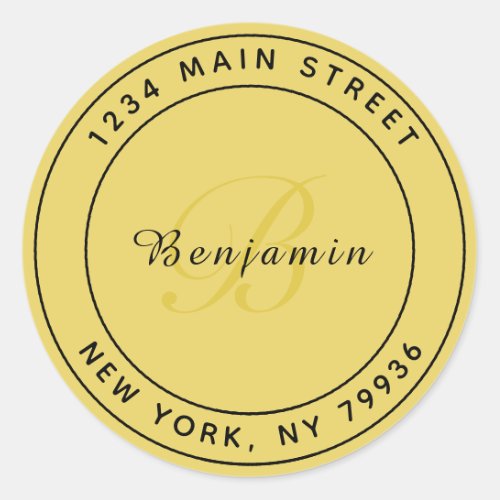 Elegant Monogram Circular Return Address Gold Classic Round Sticker