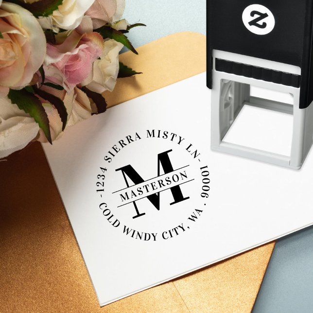 Elegant Monogram Circular Return Address Self-inking Stamp (Creator Uploaded)