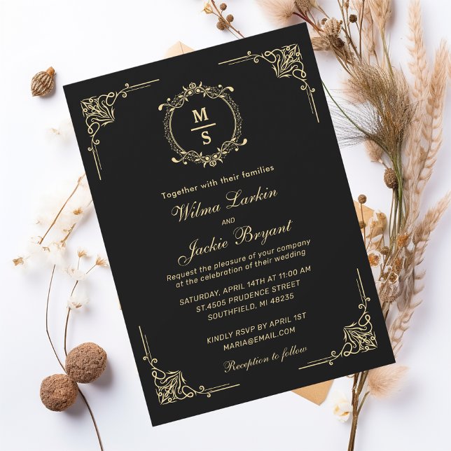 Elegant Monogram Classic Black and Gold Design Invitation (Creator Uploaded)