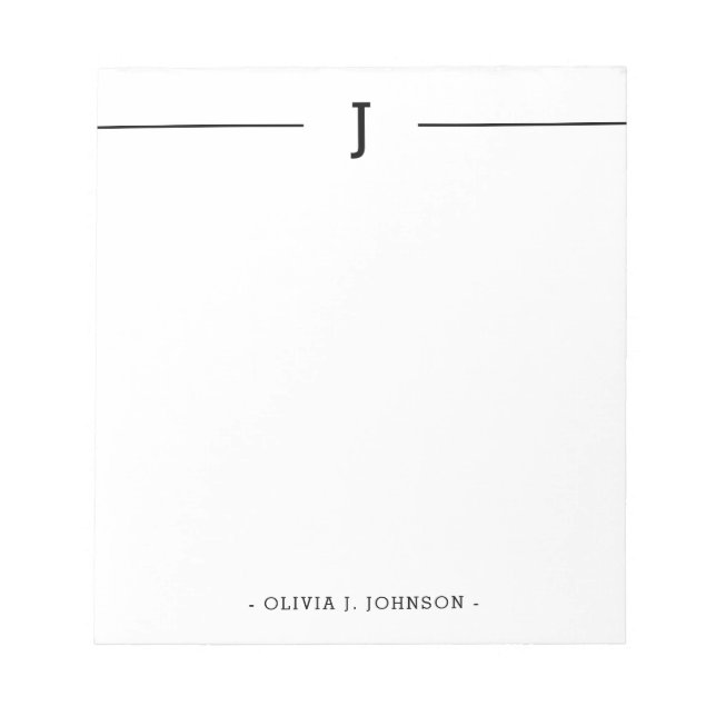 Elegant Monogram Classic Black White Notepad (Front)