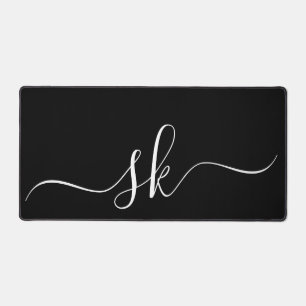 Elegant Monogram Classic Minimal Black and White Desk Mat