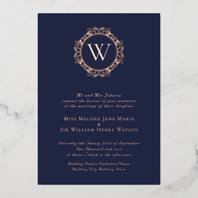 Elegant Monogram Classic Wedding Foil Invitation (Front)